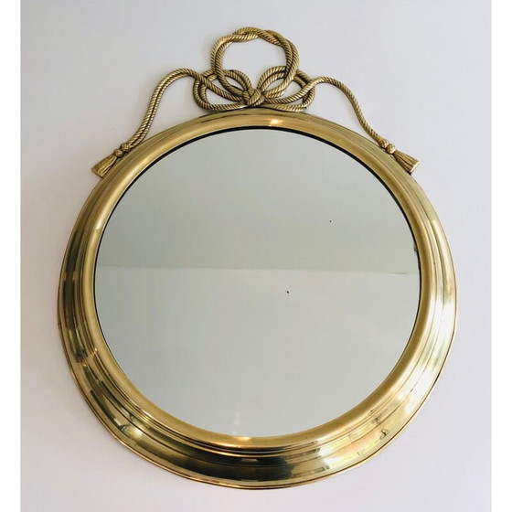 Image 1 of Miroir décoratif ovale en laiton avec noeud torsadé, France 1970