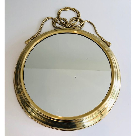 Image 1 of Miroir décoratif ovale en laiton avec noeud torsadé, France 1970