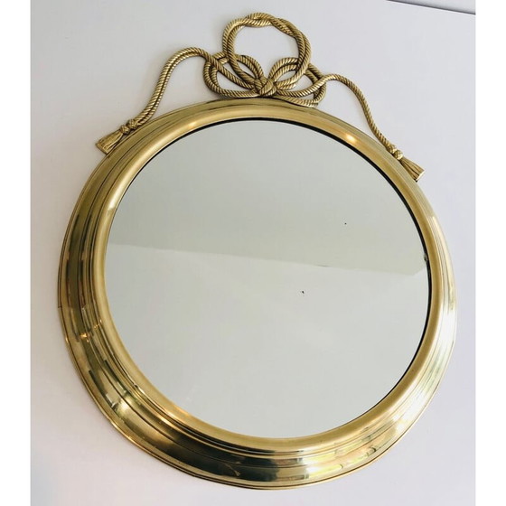 Image 1 of Miroir décoratif ovale en laiton avec noeud torsadé, France 1970
