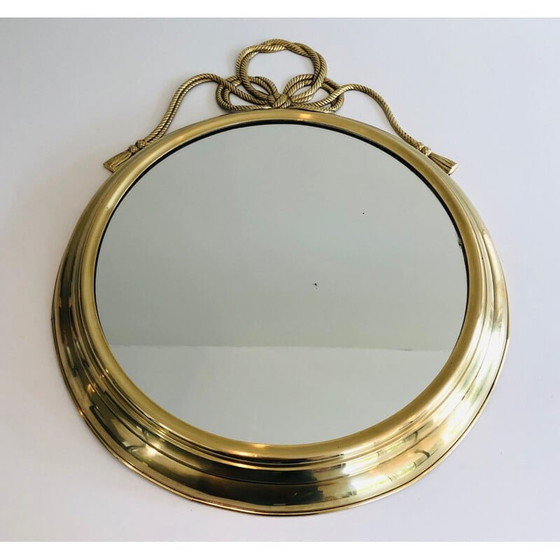 Image 1 of Miroir décoratif ovale en laiton avec noeud torsadé, France 1970