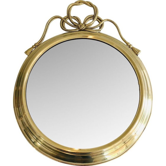 Image 1 of Miroir décoratif ovale en laiton avec noeud torsadé, France 1970