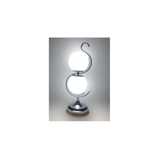 Image 1 of Lampe de table vintage en verre chromé et opale, Italie 1960
