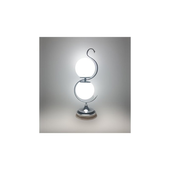 Image 1 of Lampe de table vintage en verre chromé et opale, Italie 1960