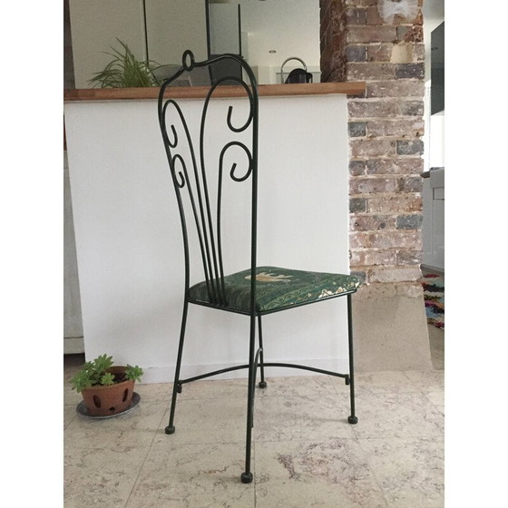 Image 1 of Chaise de jardin vintage en acier moulé et tissu à motifs d'éléphants