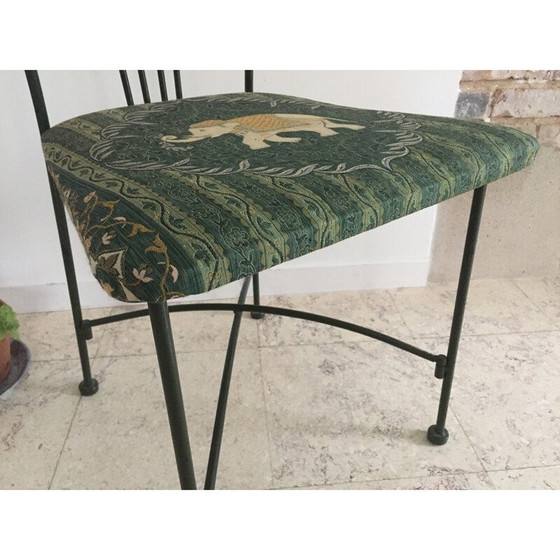 Image 1 of Chaise de jardin vintage en acier moulé et tissu à motifs d'éléphants