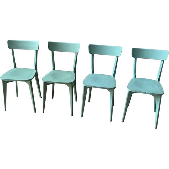 Image 1 of Ensemble de 4 chaises de bistro vintage vertes