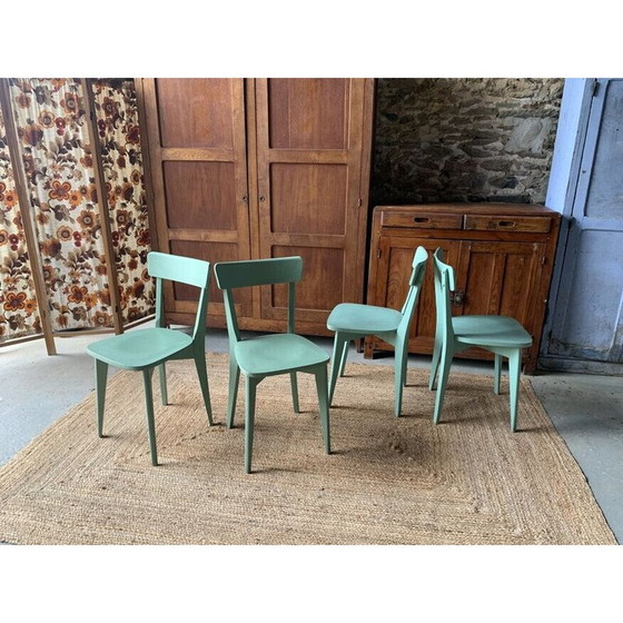 Image 1 of Ensemble de 4 chaises de bistro vintage vertes