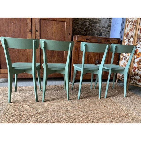 Image 1 of Ensemble de 4 chaises de bistro vintage vertes