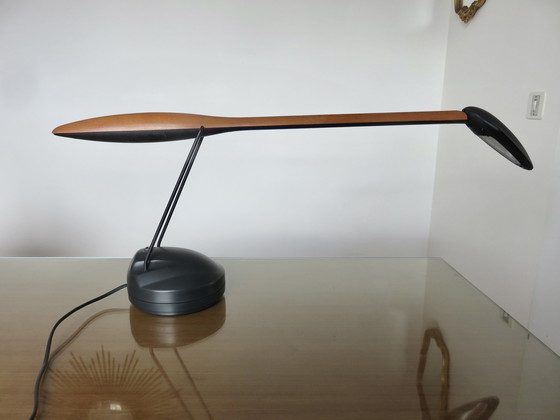 Image 1 of Lampe De Bureau Zoomorphe En Bois De Merisier Et Polycarbonate, Années 80