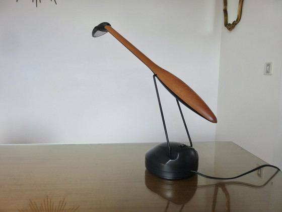 Image 1 of Lampe De Bureau Zoomorphe En Bois De Merisier Et Polycarbonate, Années 80