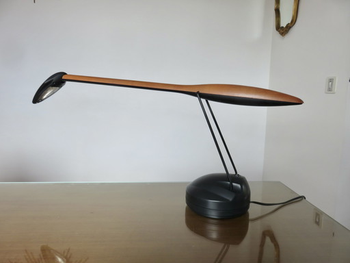 Lampe De Bureau Zoomorphe En Bois De Merisier Et Polycarbonate, Années 80