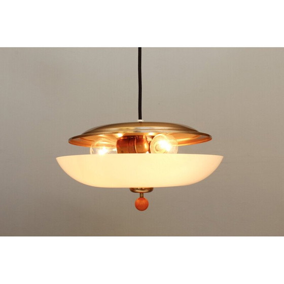 Image 1 of Lampe suspendue réglable en verre et laiton par Wmf Ikora, 1950