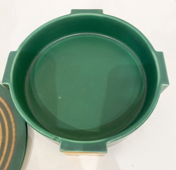 Image 1 of Petite boîte en céramique émaillée vert et or, Villeroy et Boch, 1930