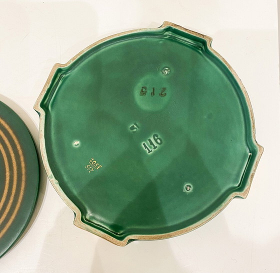 Image 1 of Petite boîte en céramique émaillée vert et or, Villeroy et Boch, 1930