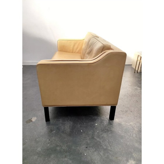 Image 1 of Canapé scandinave vintage en cuir beige clair par Hurup Mobelfabrik, 1970