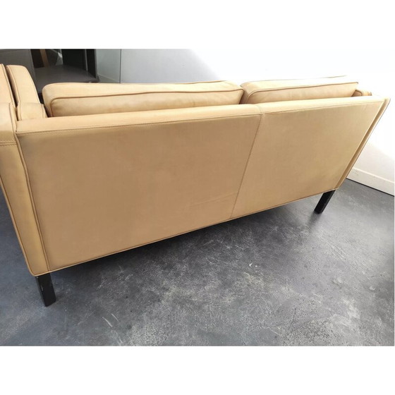 Image 1 of Canapé scandinave vintage en cuir beige clair par Hurup Mobelfabrik, 1970