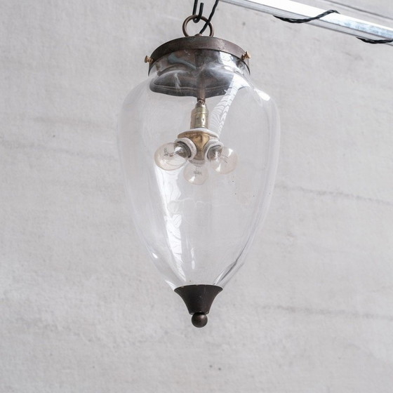 Image 1 of Lampe suspendue vintage en verre transparent et laiton, Pays-Bas 1950