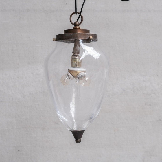 Image 1 of Lampe suspendue vintage en verre transparent et laiton, Pays-Bas 1950