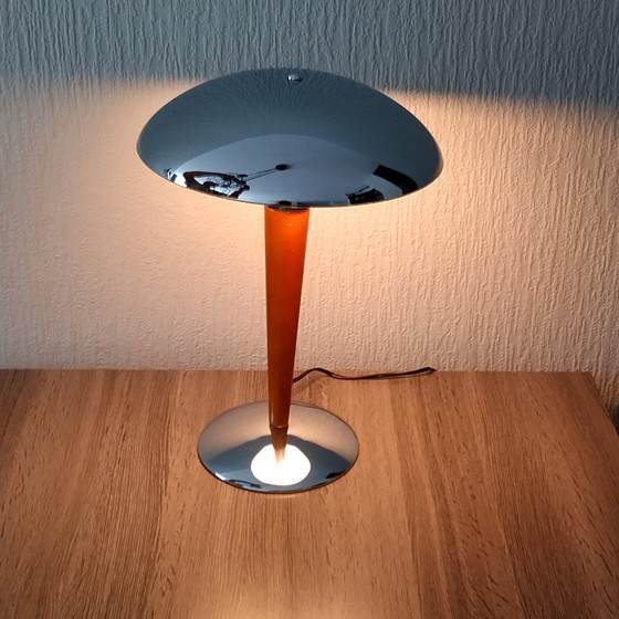 Image 1 of Lampe à poser Mushroom - Chrome - Bois - 1980'S