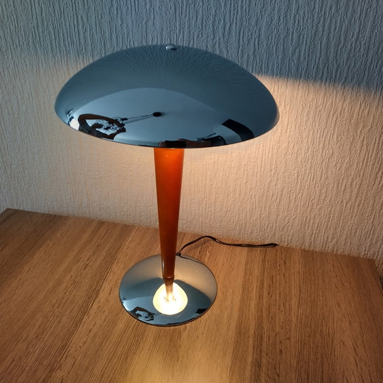 Image 1 of Lampe à poser Mushroom - Chrome - Bois - 1980'S