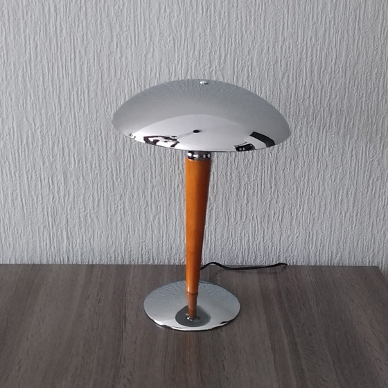 Image 1 of Lampe à poser Mushroom - Chrome - Bois - 1980'S