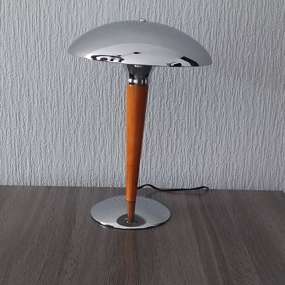 Image 1 of Lampe à poser Mushroom - Chrome - Bois - 1980'S