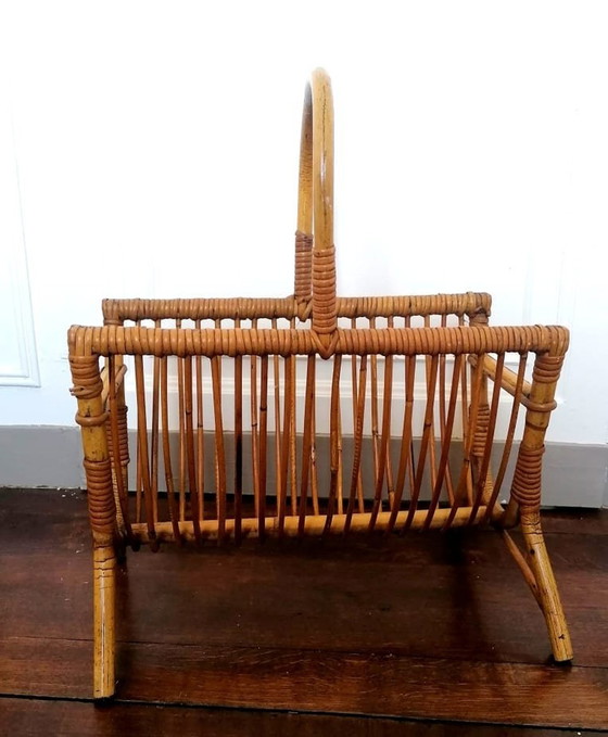 Image 1 of Porte Revue En Rotin Vintage 1960