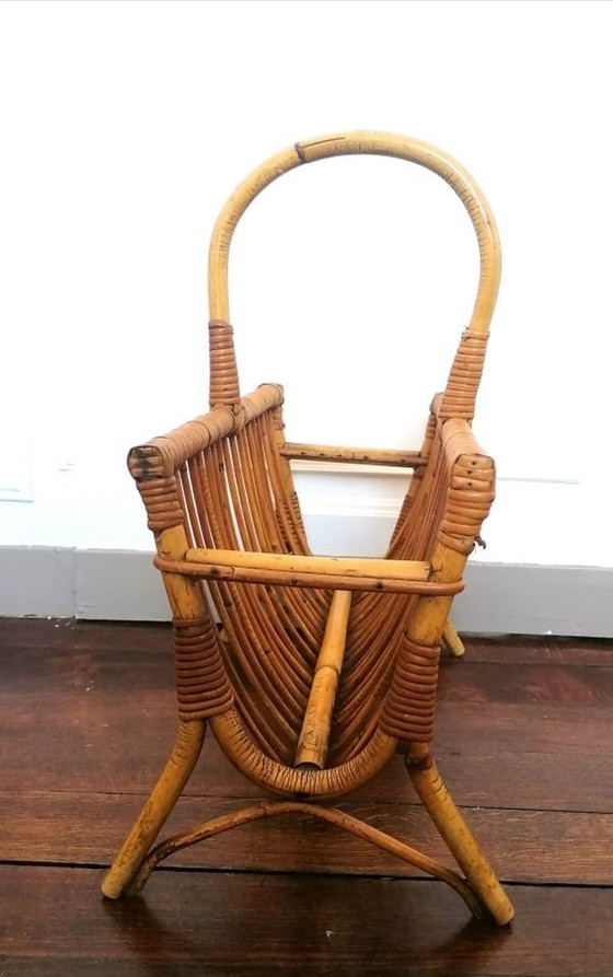 Image 1 of Porte Revue En Rotin Vintage 1960