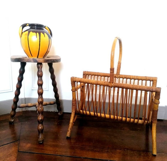 Image 1 of Porte Revue En Rotin Vintage 1960