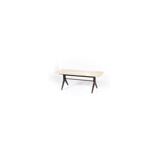 Table basse vintage en travertin et teck par A.A.Patijn pour Zijlstra Joure, années 1950