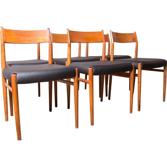 Image 1 of Ensemble de 6 chaises vintage modèle 418 en teck et skaï par Arne Vodder pour Sibast, Danemark 1960