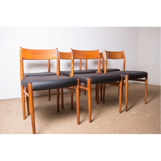 Image 1 of Ensemble de 6 chaises vintage modèle 418 en teck et skaï par Arne Vodder pour Sibast, Danemark 1960