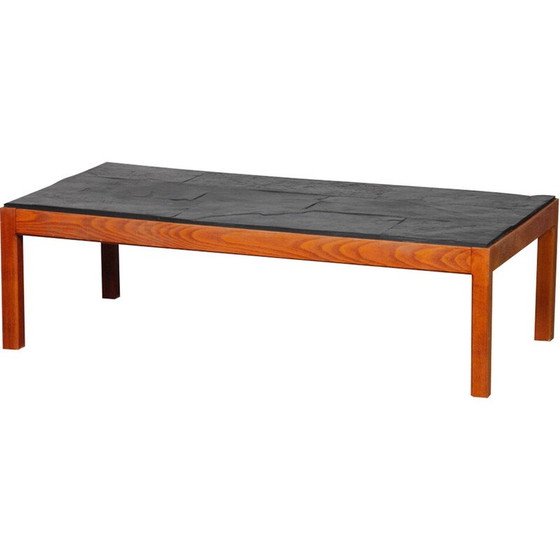 Image 1 of Table basse vintage en bois et ardoise, 1970