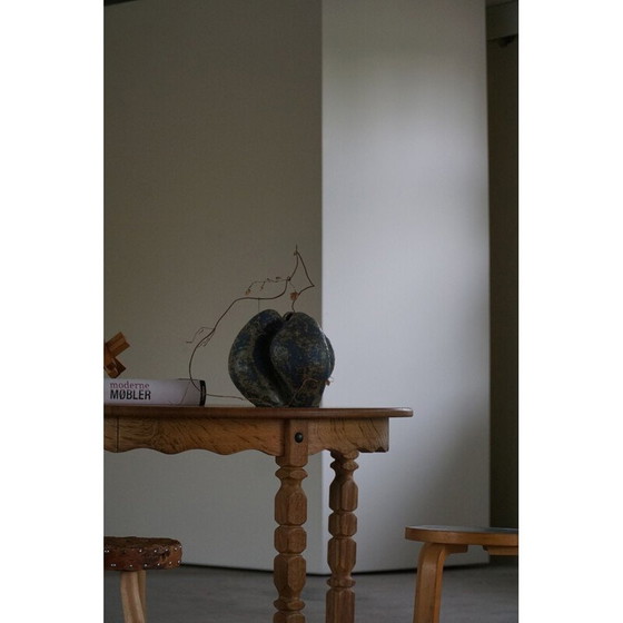 Image 1 of Table de salle à manger ronde vintage danoise en bois de chêne massif avec deux rallonges, années 1960