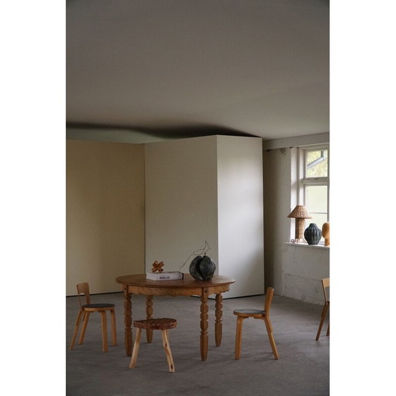 Image 1 of Table de salle à manger ronde vintage danoise en bois de chêne massif avec deux rallonges, années 1960