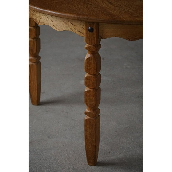 Image 1 of Table de salle à manger ronde vintage danoise en bois de chêne massif avec deux rallonges, années 1960