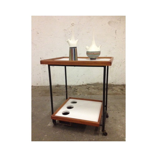 Table de service moderniste vintage en bois laqué blanc, 1940