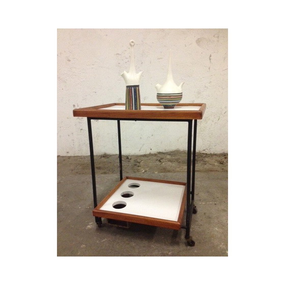 Image 1 of Table de service moderniste vintage en bois laqué blanc, 1940