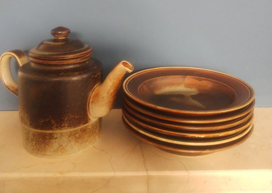 Image 1 of Théière Porsgrund et 6 assiettes creuses