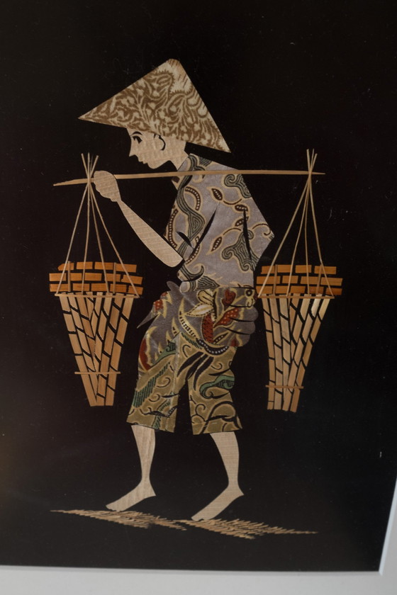 Image 1 of Ensemble de 2 œuvres d'art orientales Mid Century