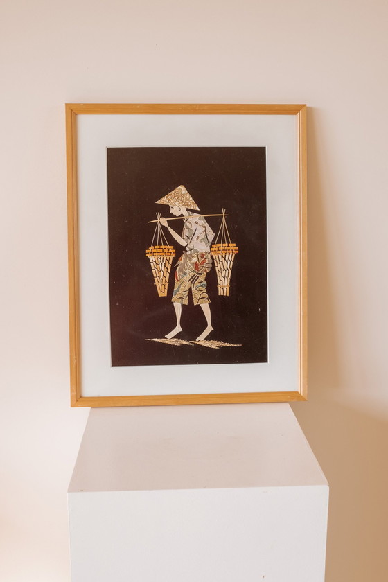 Image 1 of Ensemble de 2 œuvres d'art orientales Mid Century