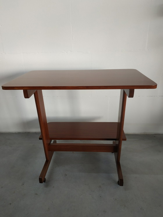 Image 1 of Chariot de table à plantes en bois vintage avec roues