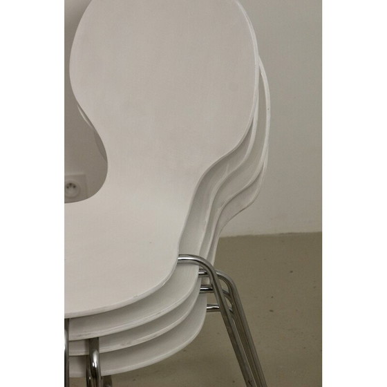 Image 1 of Ensemble de 4 chaises de salon vintage en placage de bois courbé et chrome, France 1970