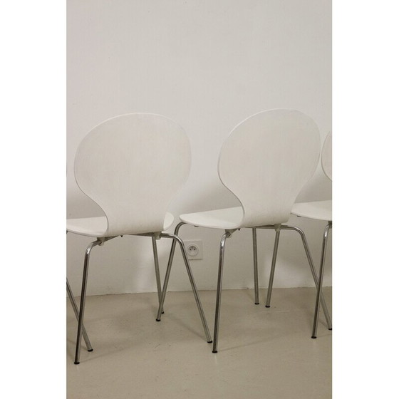 Image 1 of Ensemble de 4 chaises de salon vintage en placage de bois courbé et chrome, France 1970