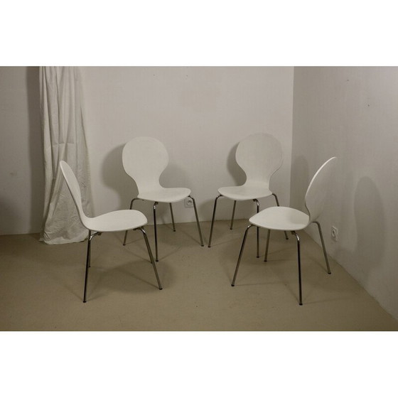 Image 1 of Ensemble de 4 chaises de salon vintage en placage de bois courbé et chrome, France 1970