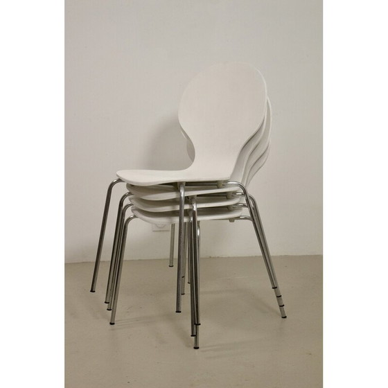 Image 1 of Ensemble de 4 chaises de salon vintage en placage de bois courbé et chrome, France 1970