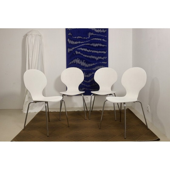 Image 1 of Ensemble de 4 chaises de salon vintage en placage de bois courbé et chrome, France 1970