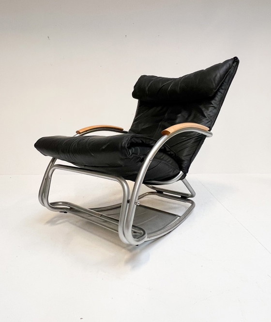 Image 1 of Chaise balançoire et à bascule Bonaldo en cuir de Jochen Hoffman, années 1990