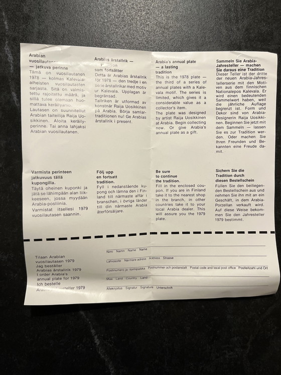 Image 1 of Plaque annuelle de l'Arabie finlandaise / Plaque annuelle 1978 Dans la boîte d'origine. Dessin : Raija Uosikkinen