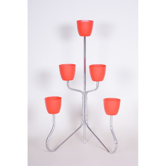 Image 1 of Jardinière vintage en plastique rouge et acier chromé, 1950